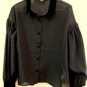 Express black blouse suede collar and cuff trim